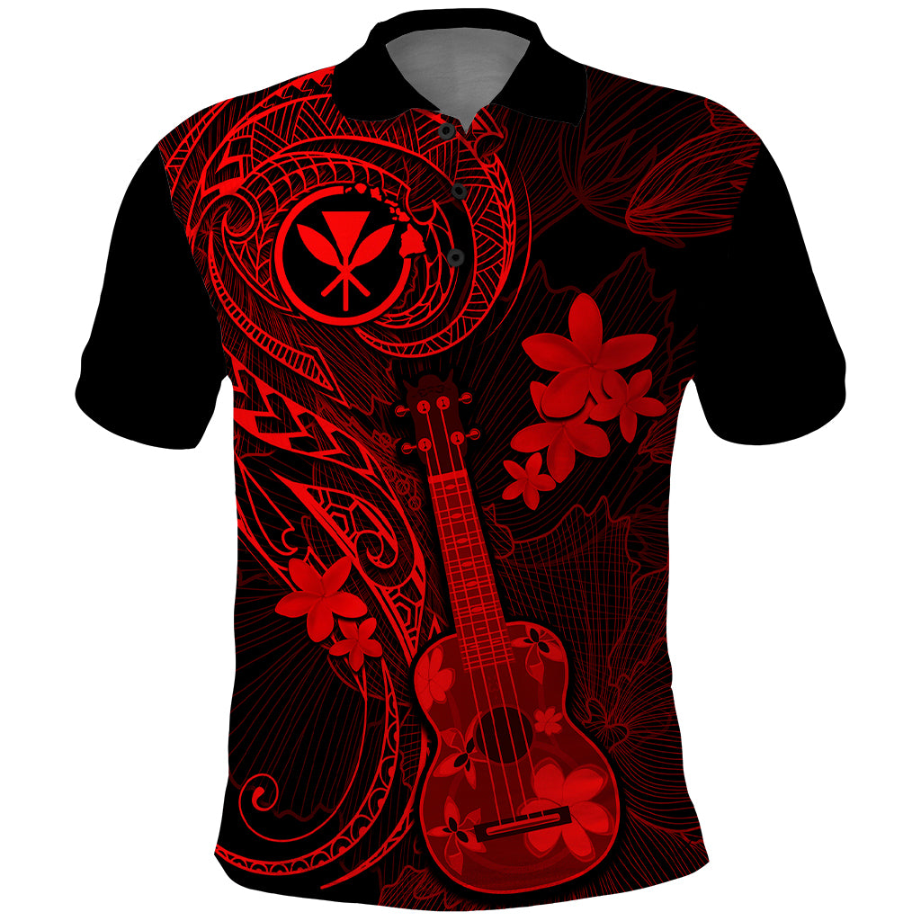 Hawaii Polo Shirt Ukulele Mix Polynesian Plumeria Red Version LT14 Red - Polynesian Pride