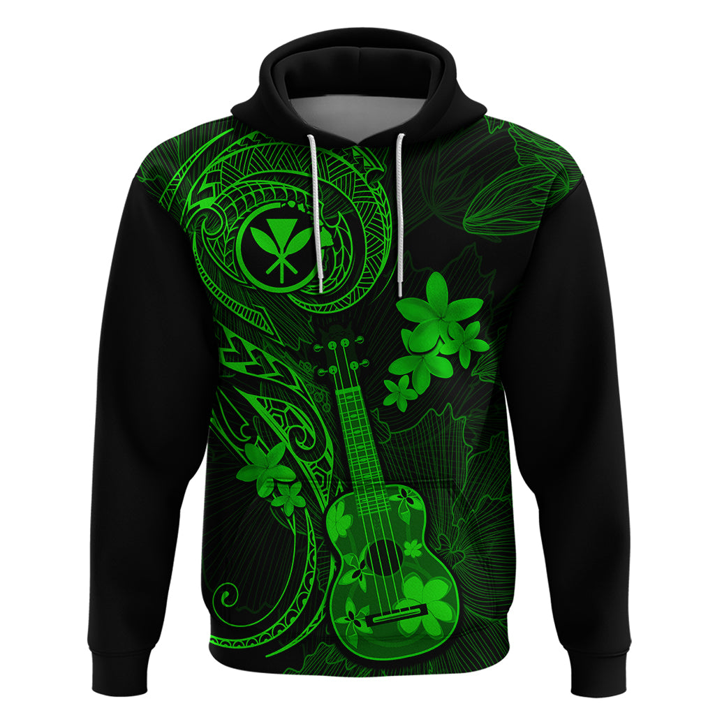 Hawaii Hoodie Ukulele Mix Polynesian Plumeria Green Version LT14 Pullover Hoodie Green - Polynesian Pride