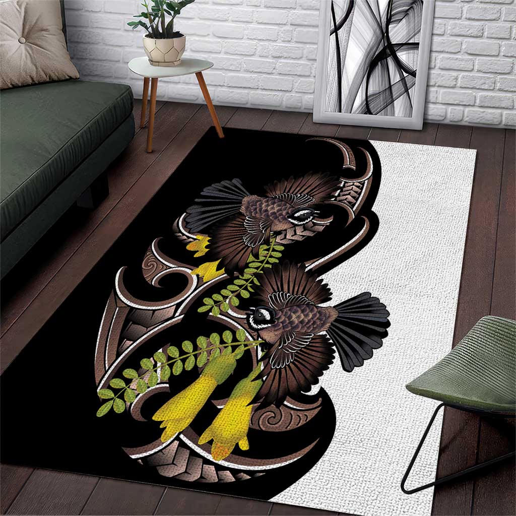 New Zealand Valentines Day Area Rug Piwakawaka Lovers Maori Koru Tattoo - Polynesian Pride