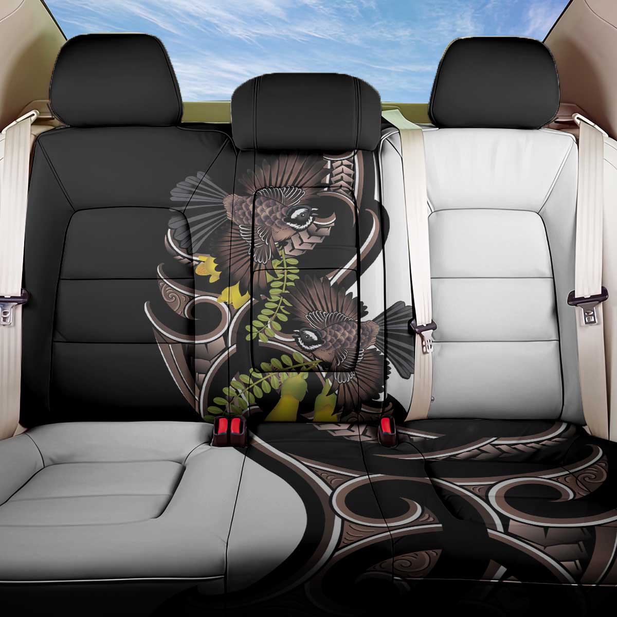 New Zealand Valentines Day Back Car Seat Cover Piwakawaka Lovers Maori Koru Tattoo - Polynesian Pride