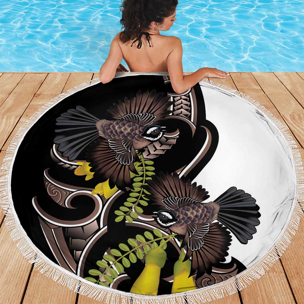 New Zealand Valentines Day Beach Blanket Piwakawaka Lovers Maori Koru Tattoo - Polynesian Pride