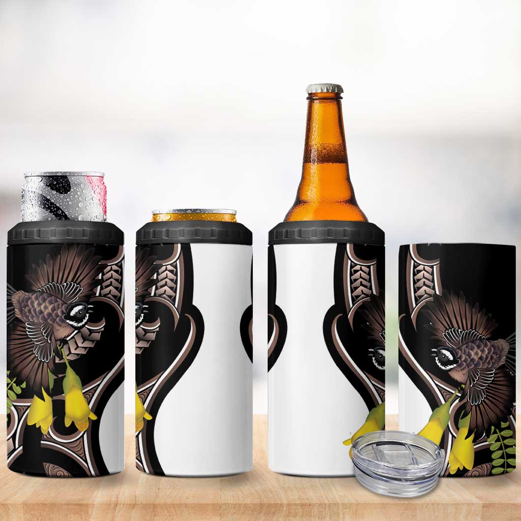 New Zealand Valentines Day 4 in 1 Can Cooler Tumbler Piwakawaka Lovers Maori Koru Tattoo - Polynesian Pride