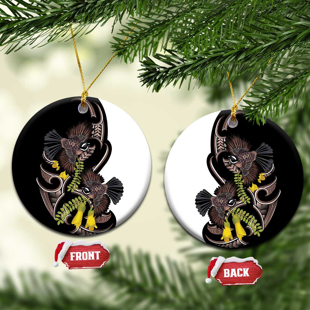 New Zealand Valentines Day Ceramic Ornament Piwakawaka Lovers Maori Koru Tattoo - Polynesian Pride