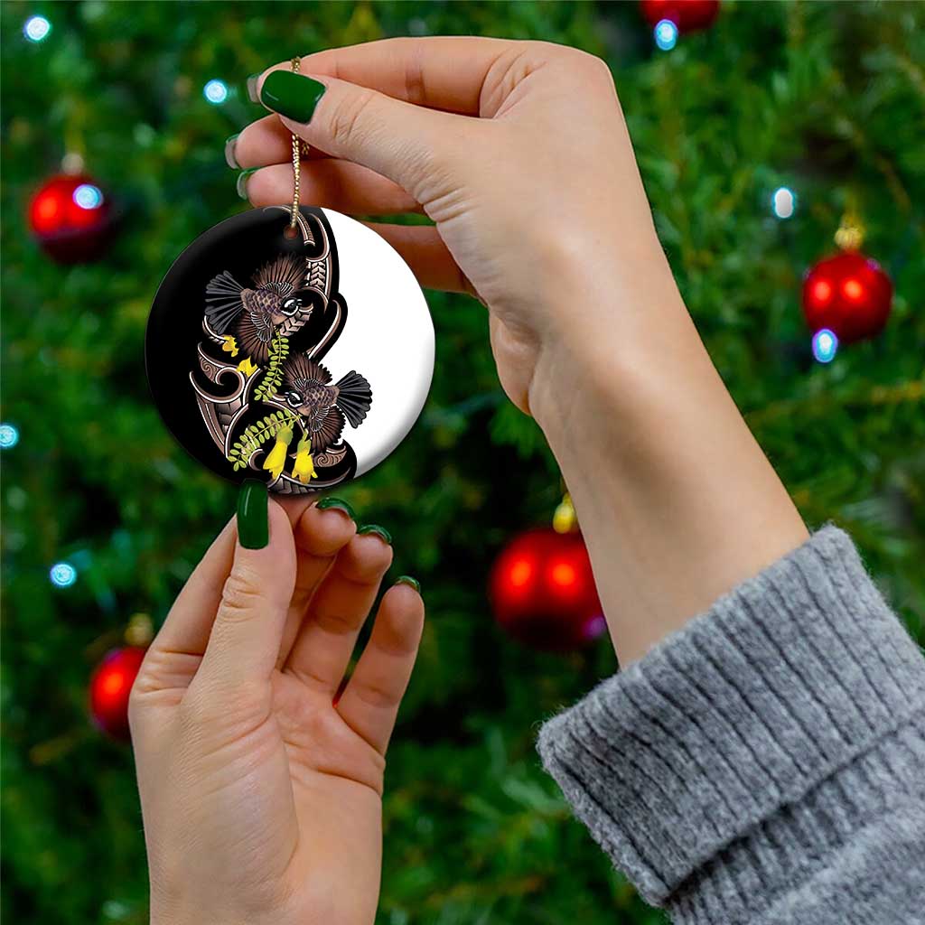 New Zealand Valentines Day Ceramic Ornament Piwakawaka Lovers Maori Koru Tattoo - Polynesian Pride