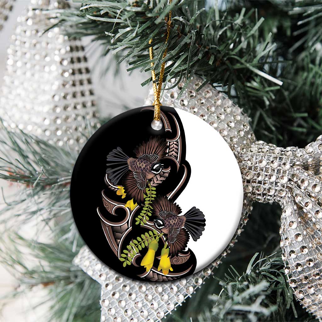 New Zealand Valentines Day Ceramic Ornament Piwakawaka Lovers Maori Koru Tattoo - Polynesian Pride