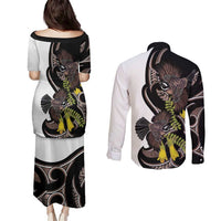 New Zealand Valentines Day Couples Matching Puletasi and Long Sleeve Button Shirt Piwakawaka Lovers Maori Koru Tattoo LT14 - Polynesian Pride