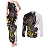 New Zealand Valentines Day Couples Matching Tank Maxi Dress and Long Sleeve Button Shirt Piwakawaka Lovers Maori Koru Tattoo LT14 Black - Polynesian Pride
