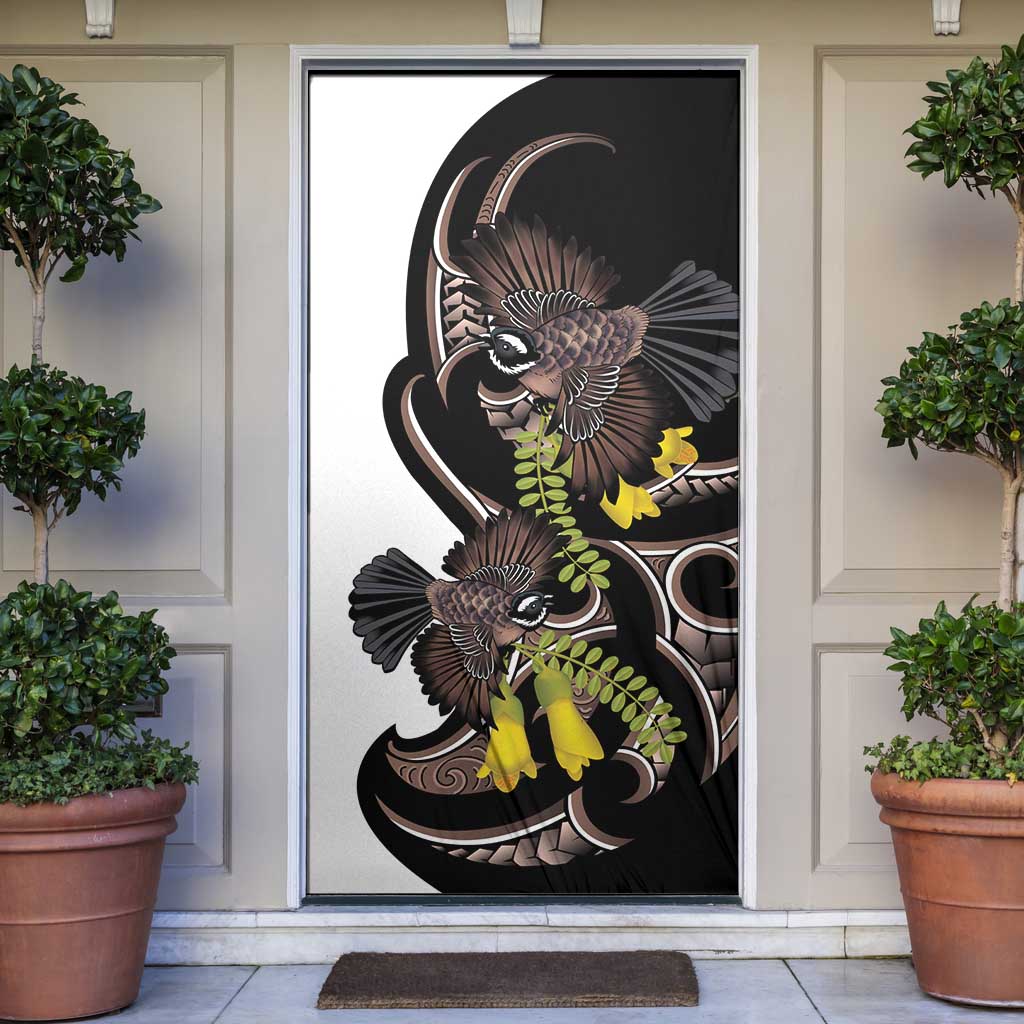 New Zealand Valentines Day Door Cover Piwakawaka Lovers Maori Koru Tattoo - Polynesian Pride