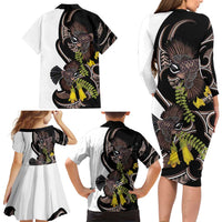 New Zealand Valentines Day Family Matching Long Sleeve Bodycon Dress and Hawaiian Shirt Piwakawaka Lovers Maori Koru Tattoo LT14 - Polynesian Pride
