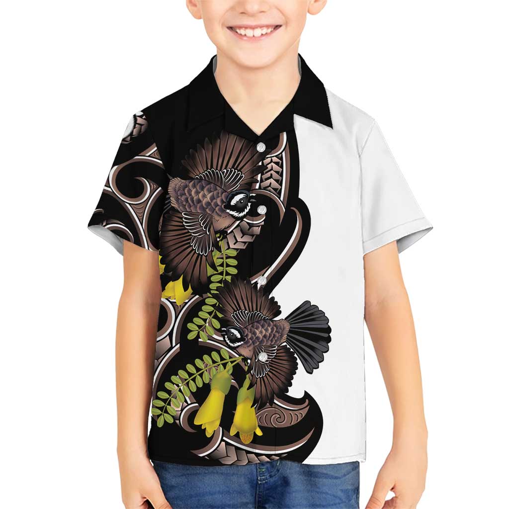 New Zealand Valentines Day Family Matching Long Sleeve Bodycon Dress and Hawaiian Shirt Piwakawaka Lovers Maori Koru Tattoo LT14 Son's Shirt Black - Polynesian Pride