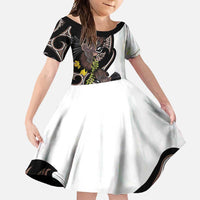 New Zealand Valentines Day Family Matching Mermaid Dress and Hawaiian Shirt Piwakawaka Lovers Maori Koru Tattoo LT14 Daughter's Dress Black - Polynesian Pride