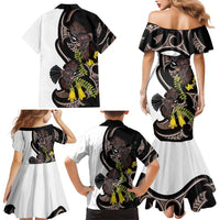 New Zealand Valentines Day Family Matching Mermaid Dress and Hawaiian Shirt Piwakawaka Lovers Maori Koru Tattoo LT14 - Polynesian Pride