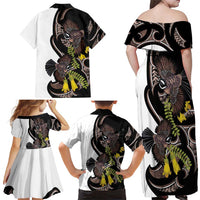New Zealand Valentines Day Family Matching Off Shoulder Maxi Dress and Hawaiian Shirt Piwakawaka Lovers Maori Koru Tattoo - Polynesian Pride