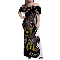 New Zealand Valentines Day Family Matching Off Shoulder Maxi Dress and Hawaiian Shirt Piwakawaka Lovers Maori Koru Tattoo - Polynesian Pride