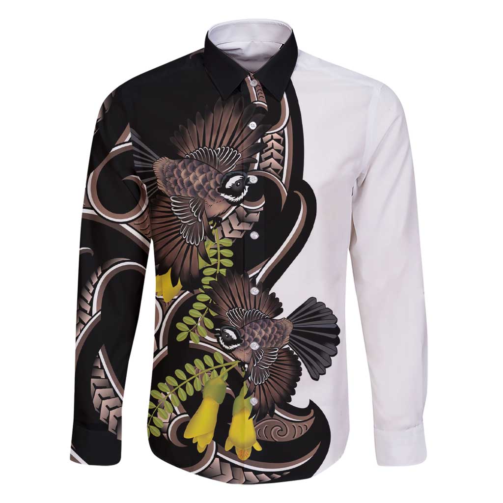 New Zealand Valentines Day Family Matching Short Sleeve Bodycon Dress and Hawaiian Shirt Piwakawaka Lovers Maori Koru Tattoo LT14 Dad's Shirt - Long Sleeve Black - Polynesian Pride