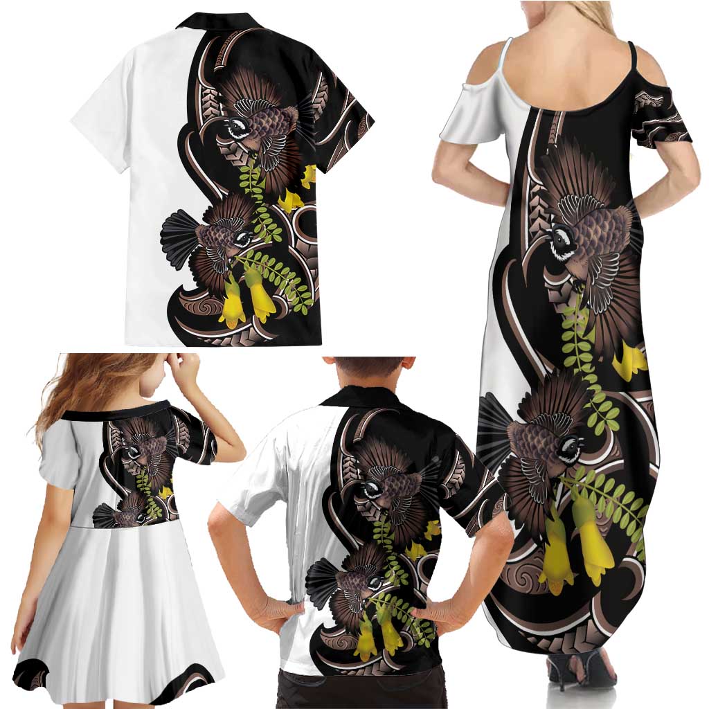 New Zealand Valentines Day Family Matching Summer Maxi Dress and Hawaiian Shirt Piwakawaka Lovers Maori Koru Tattoo - Polynesian Pride