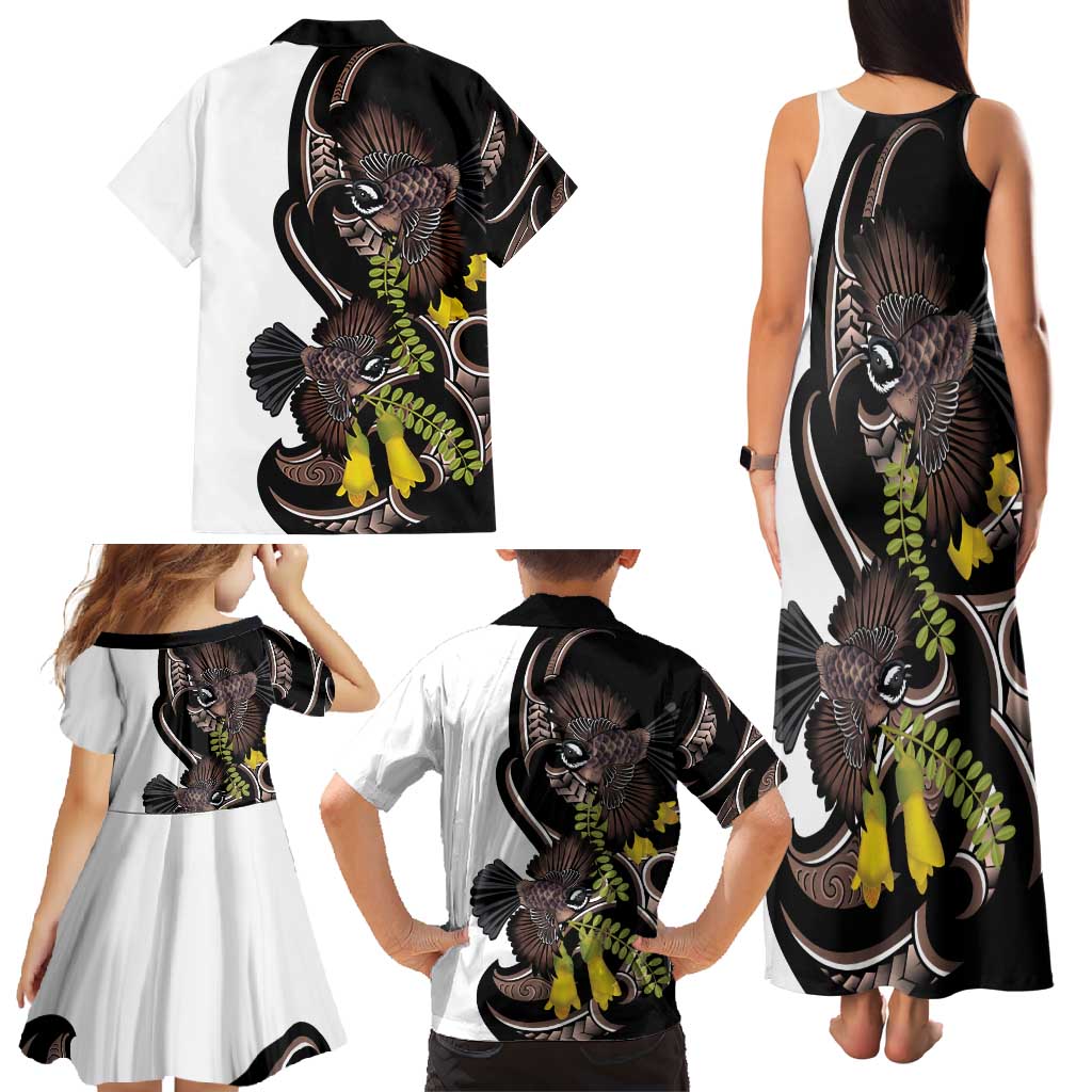 New Zealand Valentines Day Family Matching Tank Maxi Dress and Hawaiian Shirt Piwakawaka Lovers Maori Koru Tattoo - Polynesian Pride