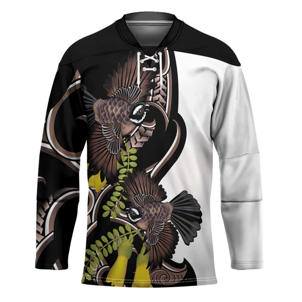 New Zealand Valentines Day Hockey Jersey Piwakawaka Lovers Maori Koru Tattoo LT14 Unisex Black - Polynesian Pride