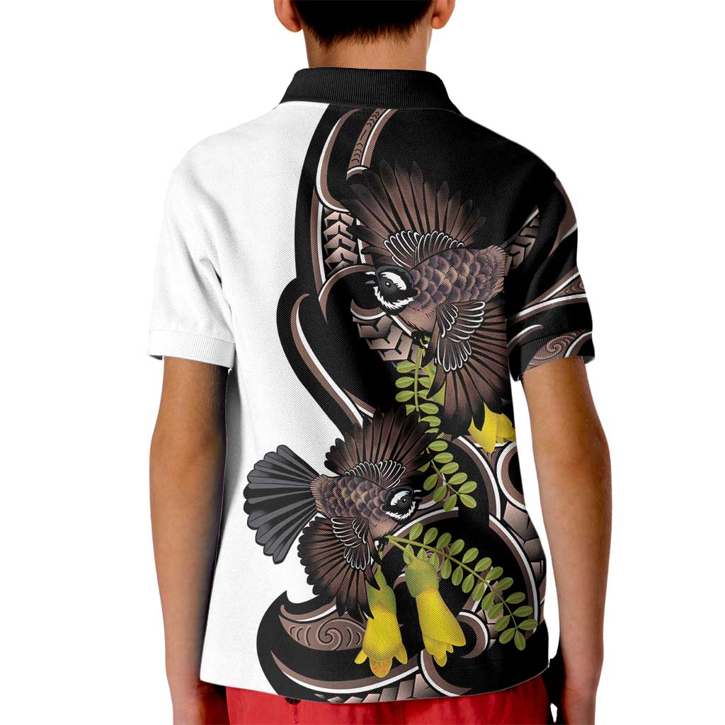 New Zealand Valentines Day Kid Polo Shirt Piwakawaka Lovers Maori Koru Tattoo - Polynesian Pride