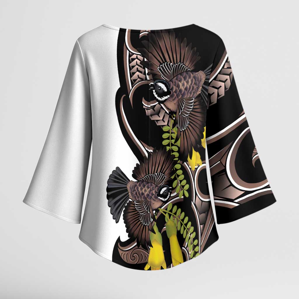 New Zealand Valentines Day Kimono Sleeve Blouse Piwakawaka Lovers Maori Koru Tattoo - Polynesian Pride