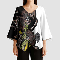 New Zealand Valentines Day Kimono Sleeve Blouse Piwakawaka Lovers Maori Koru Tattoo - Polynesian Pride