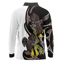 New Zealand Valentines Day Long Sleeve Polo Shirt Piwakawaka Lovers Maori Koru Tattoo - Polynesian Pride