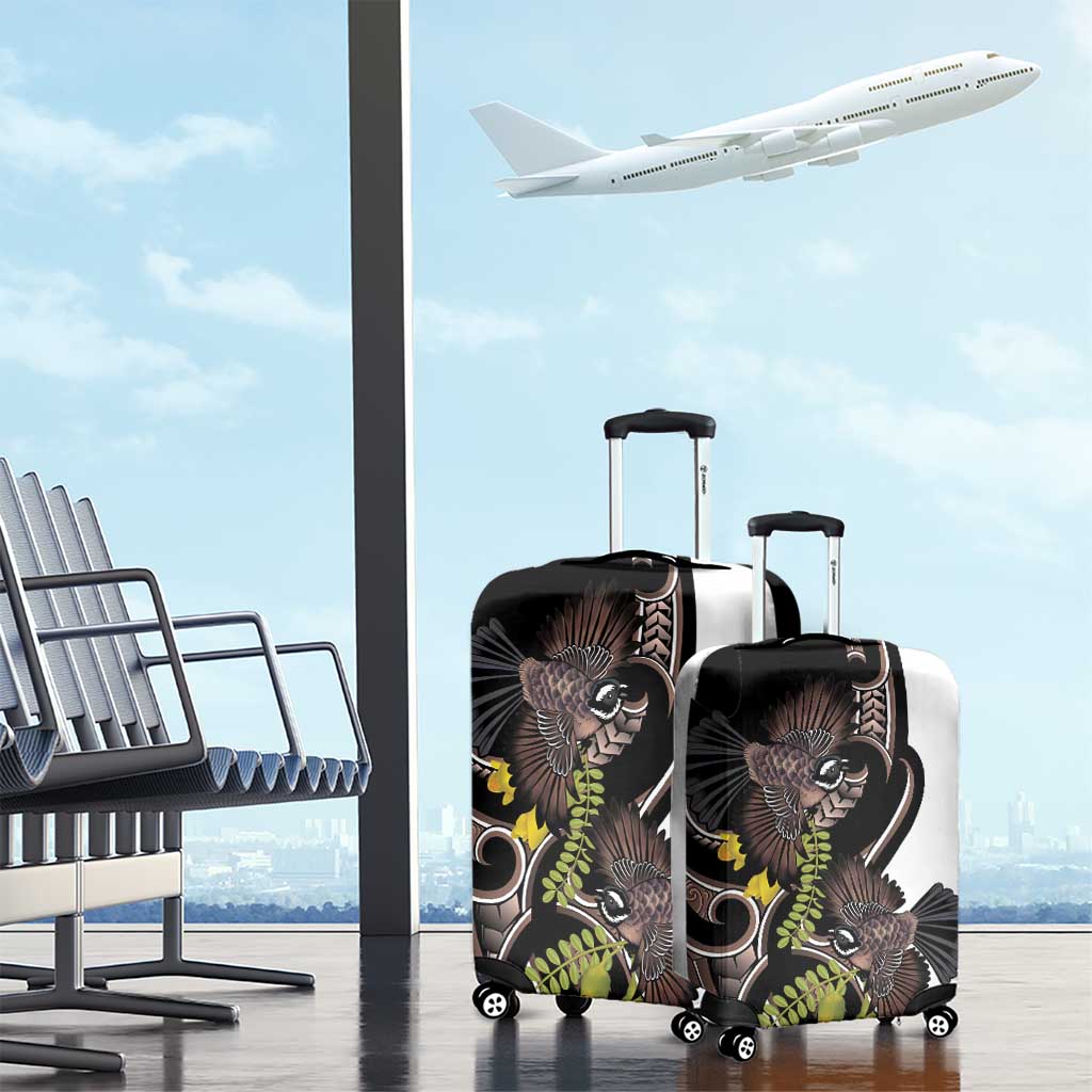 New Zealand Valentines Day Luggage Cover Piwakawaka Lovers Maori Koru Tattoo - Polynesian Pride