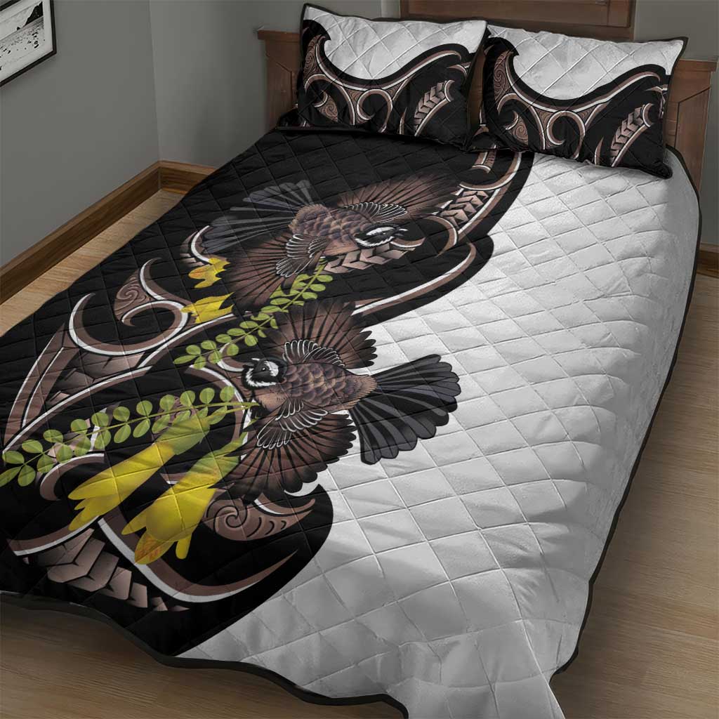 New Zealand Valentines Day Quilt Bed Set Piwakawaka Lovers Maori Koru Tattoo - Polynesian Pride