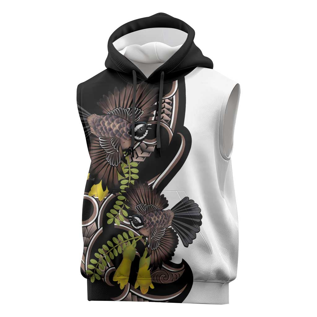 New Zealand Valentines Day Sleeveless Hoodie Piwakawaka Lovers Maori Koru Tattoo LT14 Black - Polynesian Pride