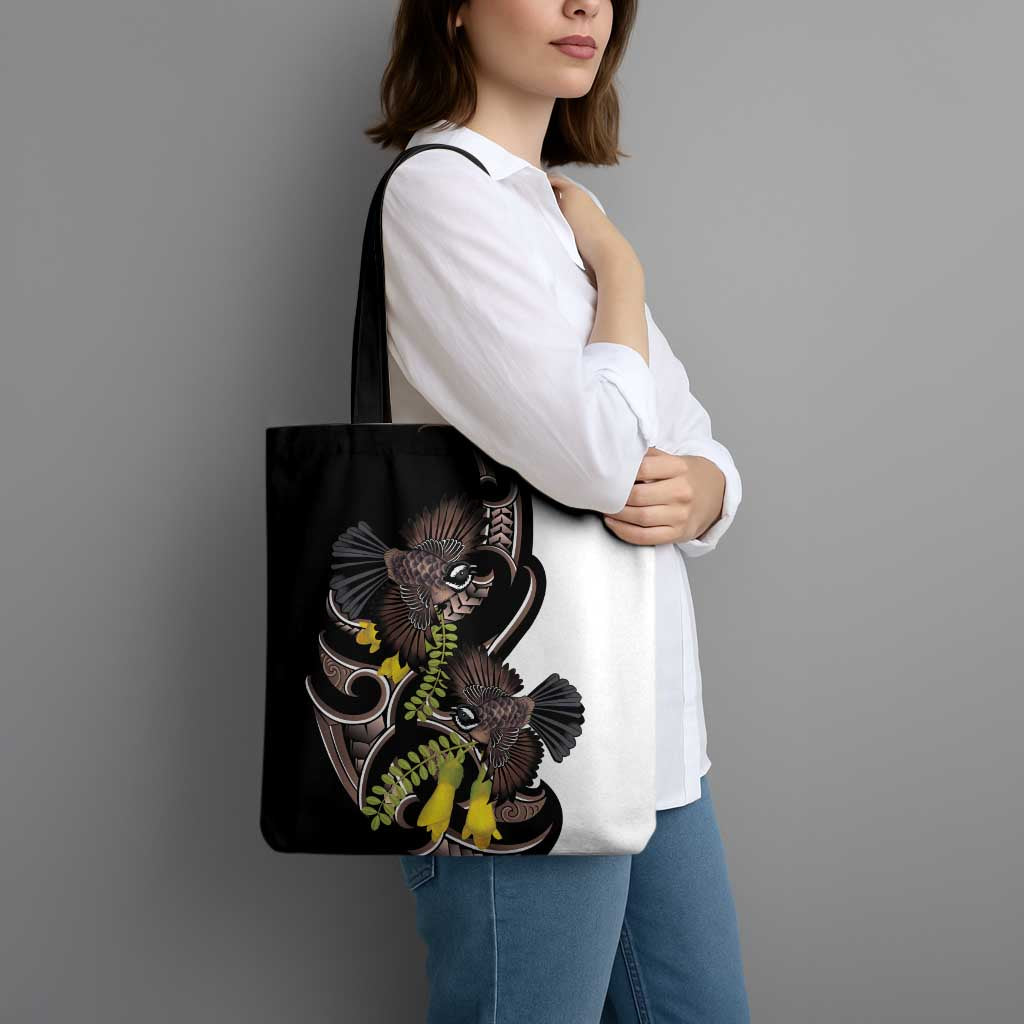 New Zealand Valentines Day Tote Bag Piwakawaka Lovers Maori Koru Tattoo - Polynesian Pride