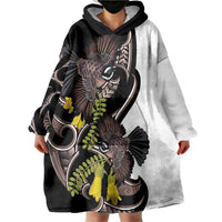New Zealand Valentines Day Wearable Blanket Hoodie Piwakawaka Lovers Maori Koru Tattoo LT14 - Polynesian Pride