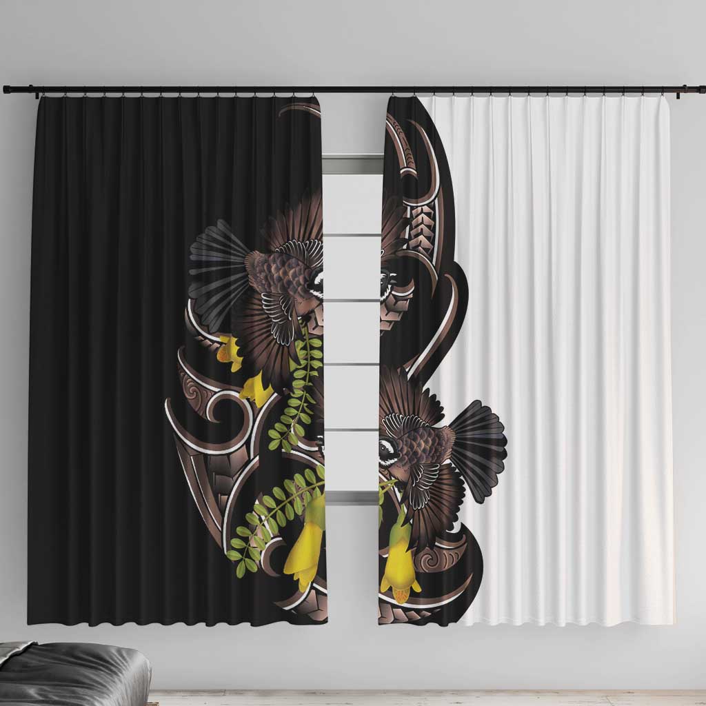 New Zealand Valentines Day Window Curtain Piwakawaka Lovers Maori Koru Tattoo - Polynesian Pride