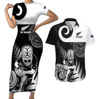 Custom New Zealand Silver Fern Rugby Couples Matching Short Sleeve Bodycon Dress and Hawaiian Shirt Go Champions NZ All Black Maori Koru LT14 Black - Polynesian Pride