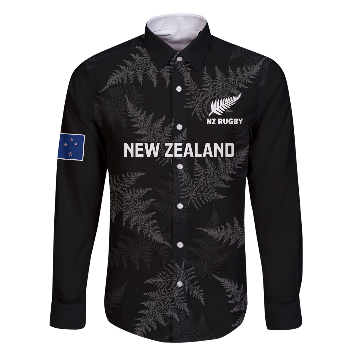 Custom New Zealand Silver Fern Rugby Family Matching Long Sleeve Bodycon Dress and Hawaiian Shirt 2023 Go Aotearoa Champions World Cup LT14 Dad's Shirt - Long Sleeve Black - Polynesian Pride