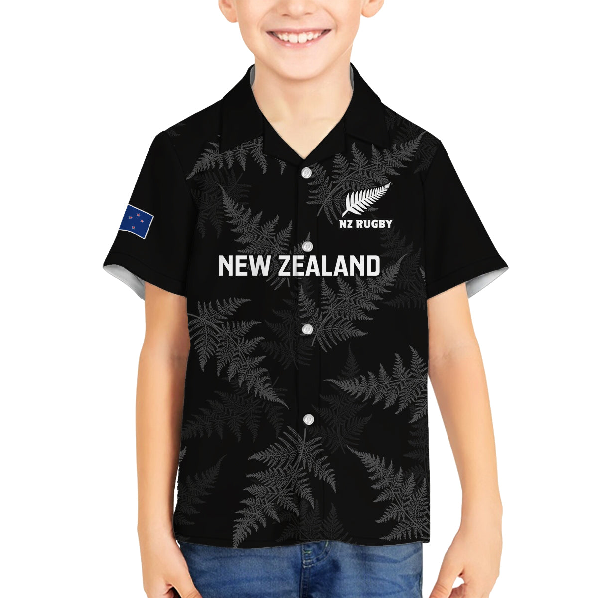 Custom New Zealand Silver Fern Rugby Family Matching Summer Maxi Dress and Hawaiian Shirt 2023 Go Aotearoa Champions World Cup LT14 Son's Shirt Black - Polynesian Pride