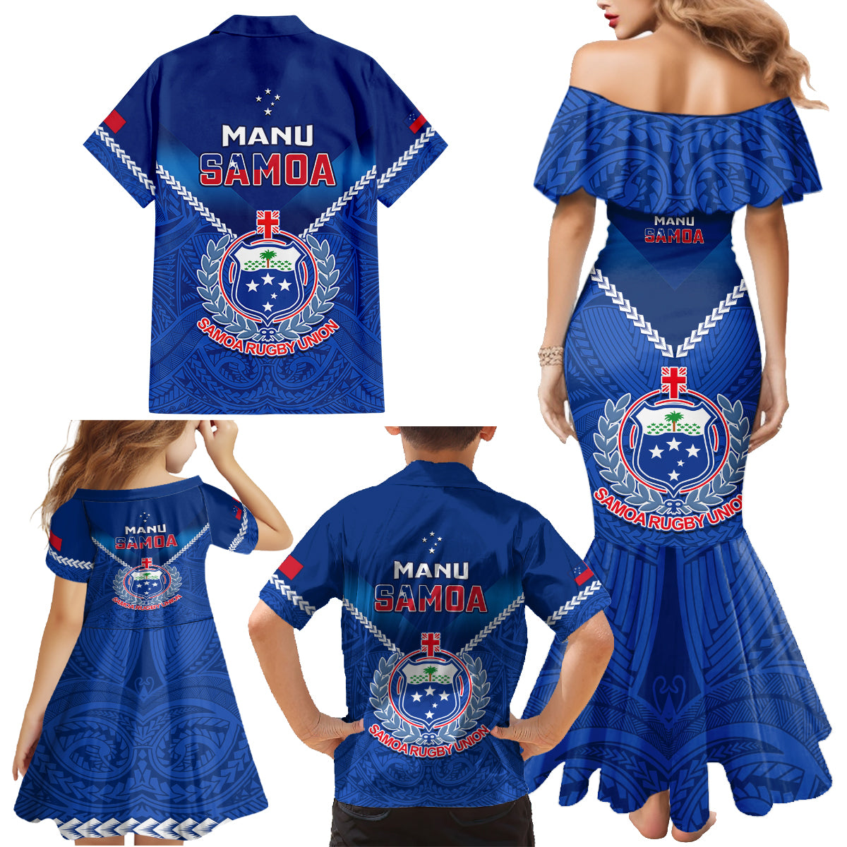 Samoa Rugby Family Matching Mermaid Dress and Hawaiian Shirt 2023 Go Manu Samoa LT14 - Polynesian Pride