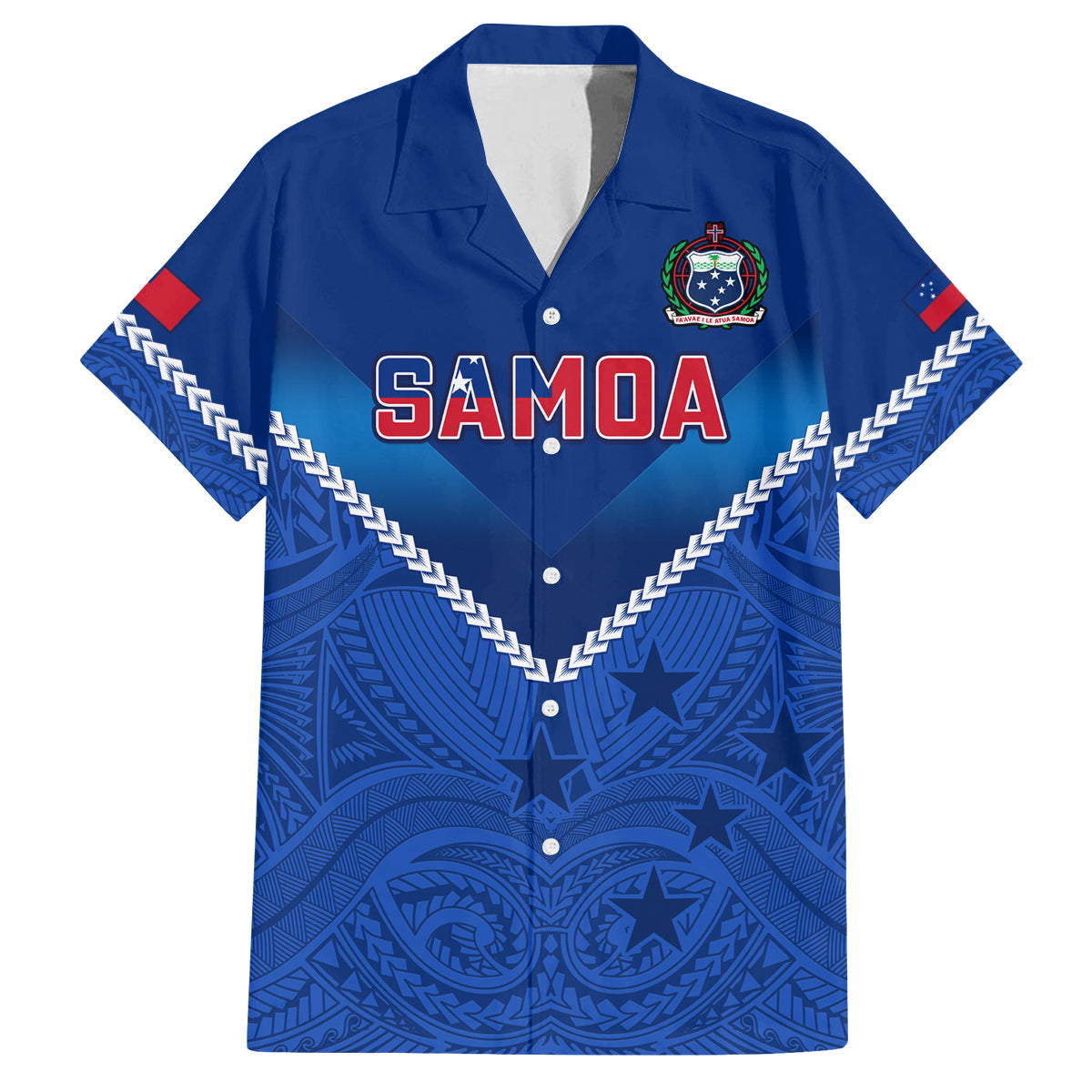 Samoa Rugby Family Matching Off Shoulder Maxi Dress and Hawaiian Shirt 2023 Go Manu Samoa LT14 Dad's Shirt - Short Sleeve Blue - Polynesian Pride