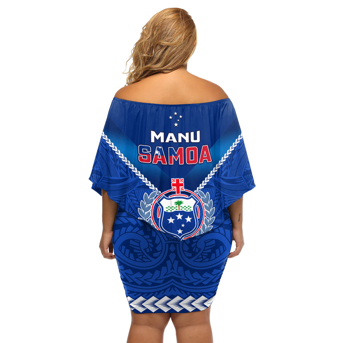 Samoa Rugby Off Shoulder Short Dress 2023 Go Manu Samoa LT14 - Polynesian Pride