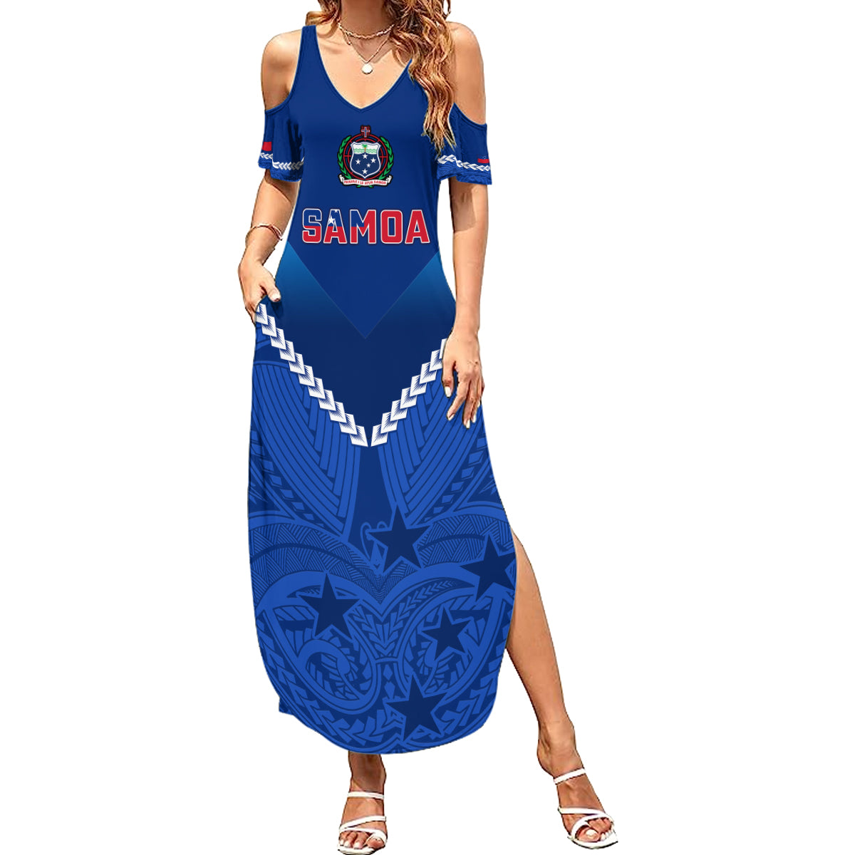 Samoa Rugby Summer Maxi Dress 2023 Go Manu Samoa LT14 Women Blue - Polynesian Pride