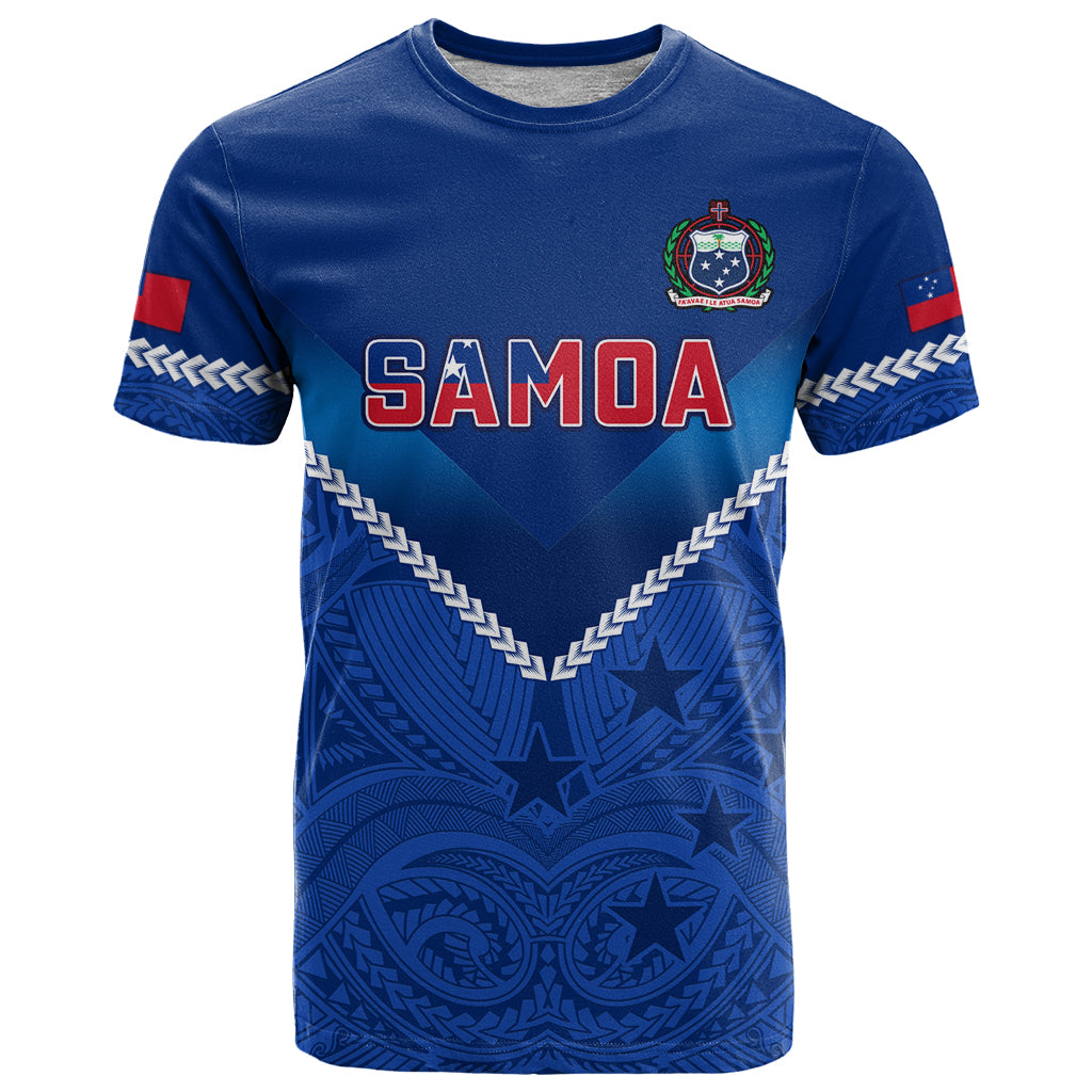 Samoa Rugby T Shirt 2023 Go Manu Samoa With Polynesian Tattoo LT14 Blue - Polynesian Pride