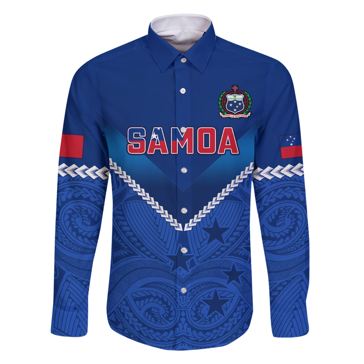 Custom Samoa Rugby Family Matching Off Shoulder Long Sleeve Dress and Hawaiian Shirt 2023 Go Manu Samoa LT14 Dad's Shirt - Long Sleeve Blue - Polynesian Pride
