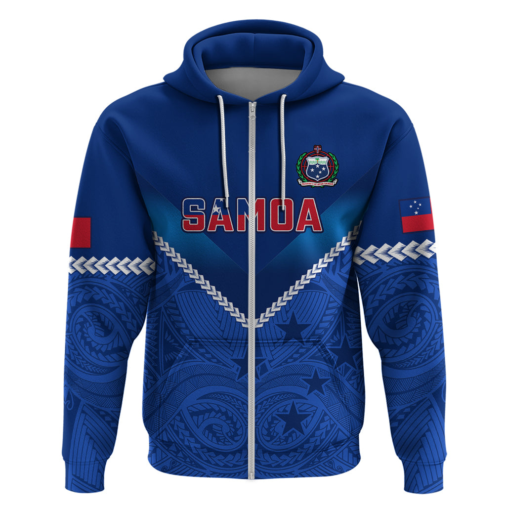 Custom Samoa Rugby Hoodie 2023 Go Manu Samoa LT14 Zip Hoodie Blue - Polynesian Pride