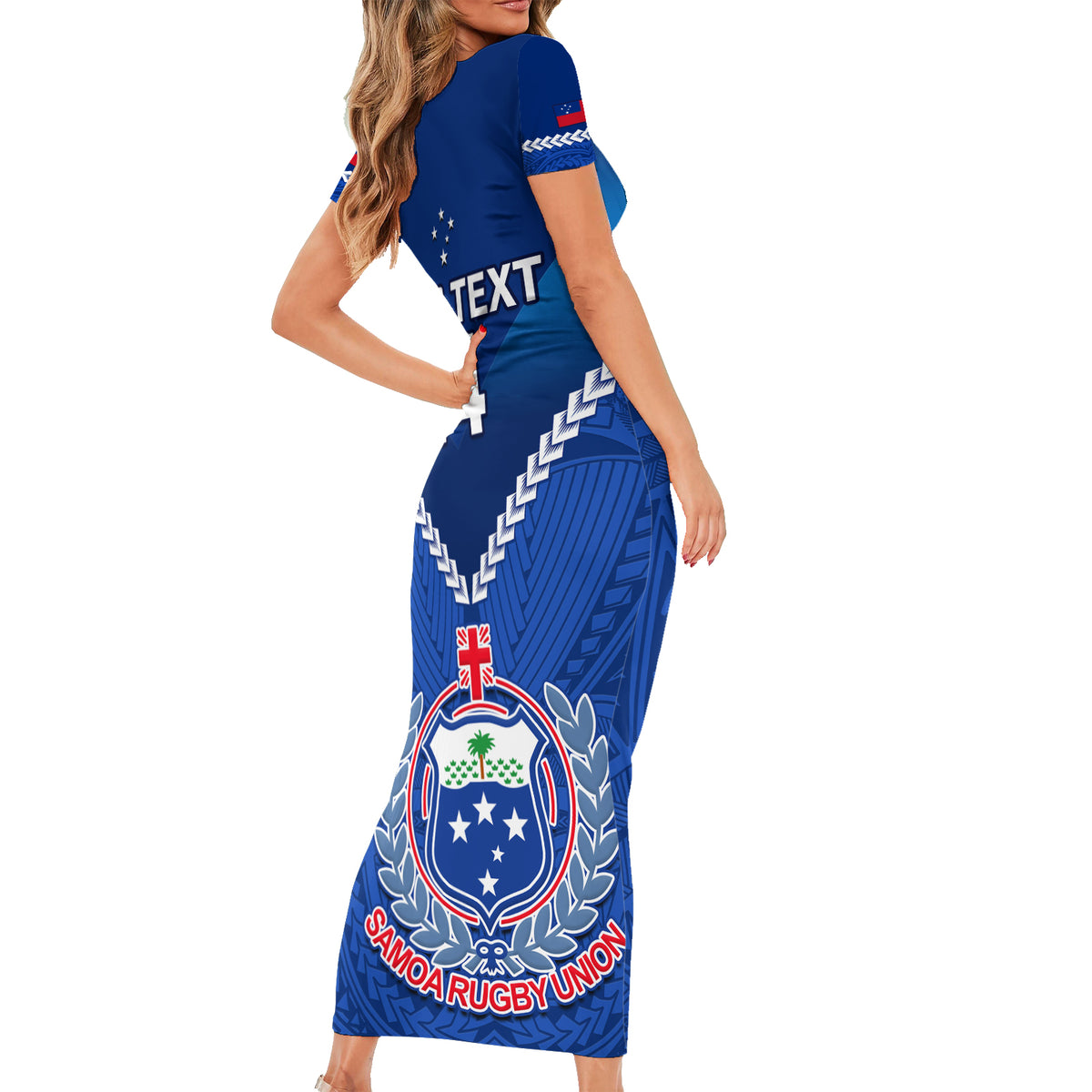 Custom Samoa Rugby Short Sleeve Bodycon Dress 2023 Go Manu Samoa LT14 - Polynesian Pride