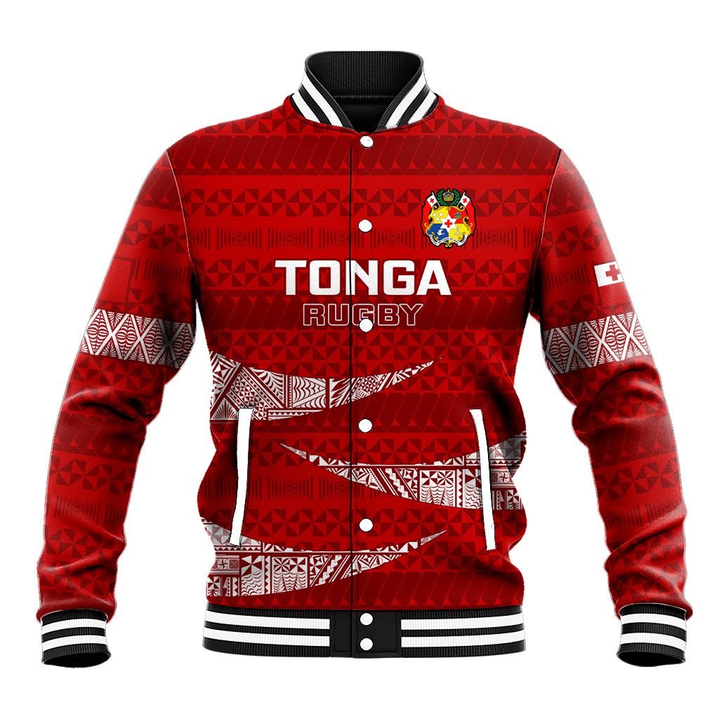 Tonga Rugby Baseball Jacket 2023 Ikale Tahi Tongan Ngatu Pattern LT14 Unisex Red - Polynesian Pride