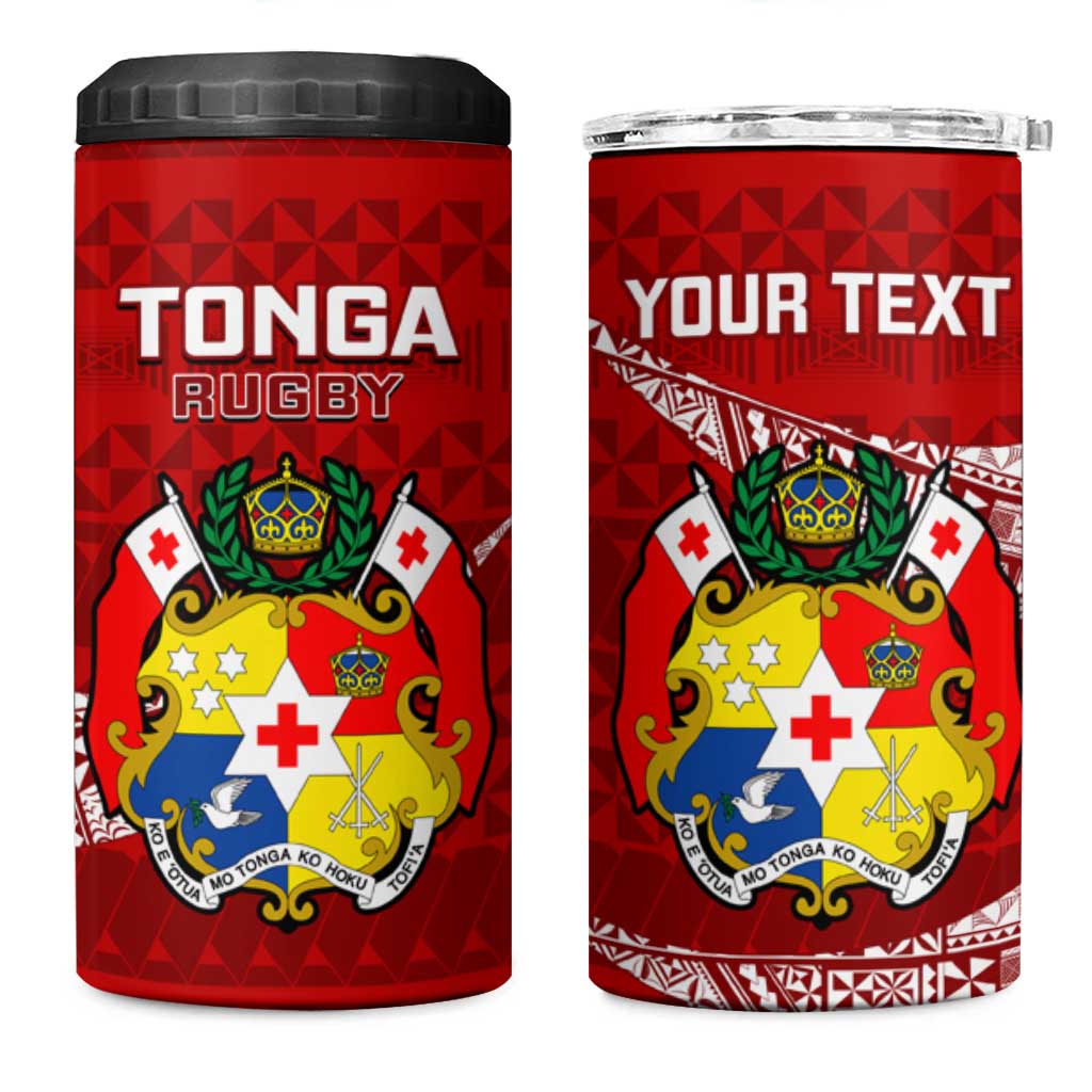 Personalised Tonga Rugby 4 in 1 Can Cooler Tumbler Ikale Tahi Tongan Ngatu Pattern