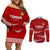 Tonga Rugby Couples Matching Off Shoulder Short Dress and Long Sleeve Button Shirts 2023 Ikale Tahi Tongan Ngatu Pattern LT14 Red - Polynesian Pride