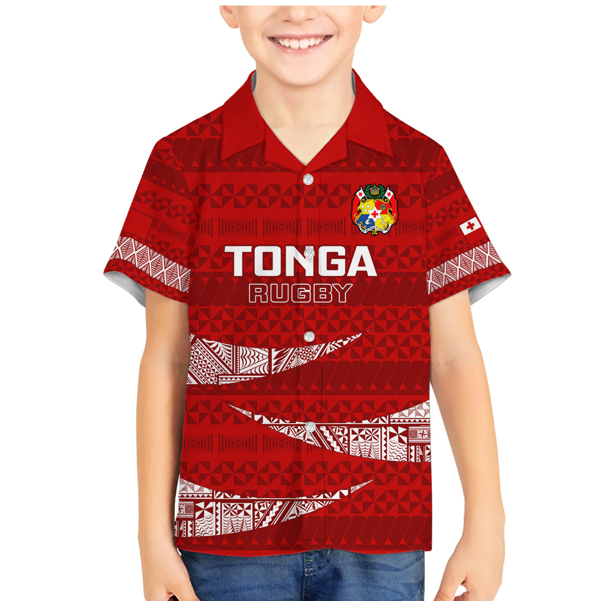 Tonga Rugby Family Matching Mermaid Dress and Hawaiian Shirt 2023 Ikale Tahi Tongan Ngatu Pattern LT14 Son's Shirt Red - Polynesian Pride