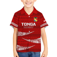 Tonga Rugby Kid Hawaiian Shirt 2023 Ikale Tahi Tongan Ngatu Pattern LT14 Kid Red - Polynesian Pride