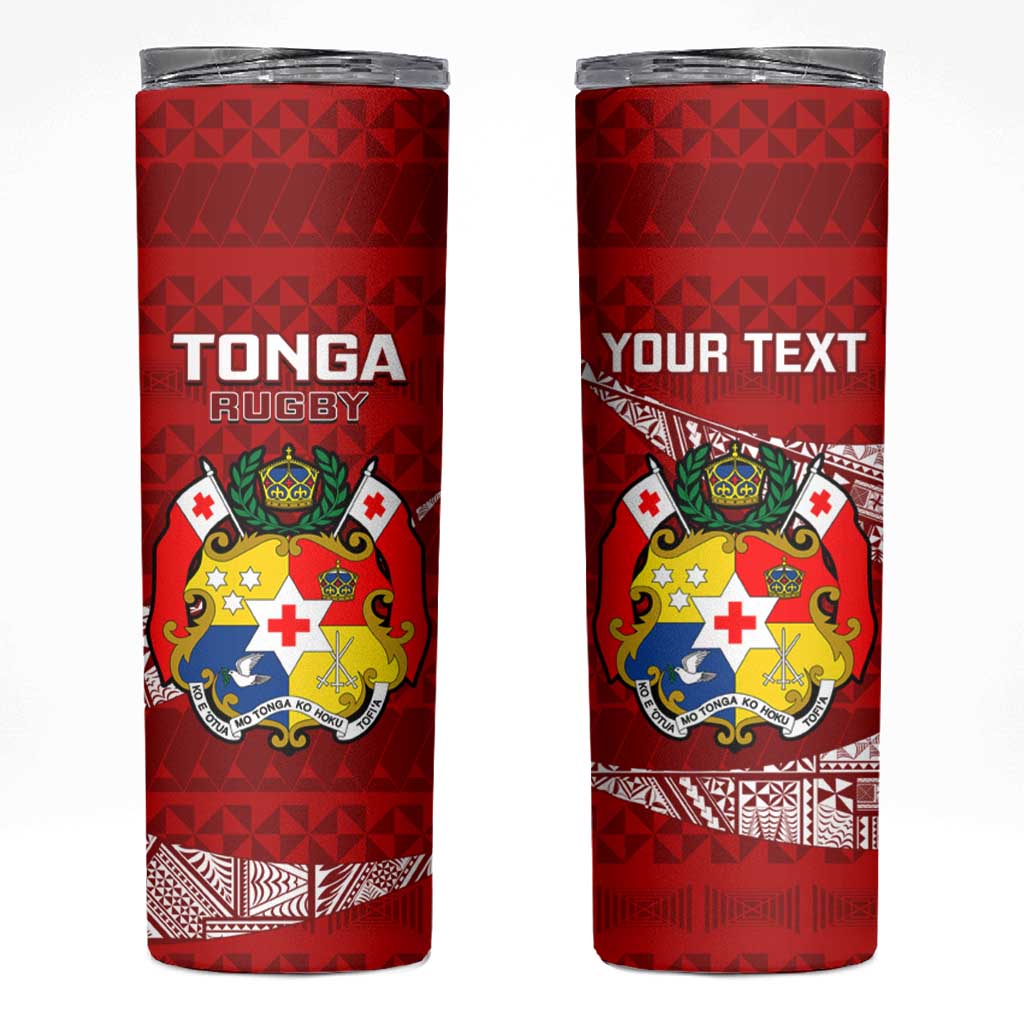 Personalised Tonga Rugby Skinny Tumbler Ikale Tahi Tongan Ngatu Pattern