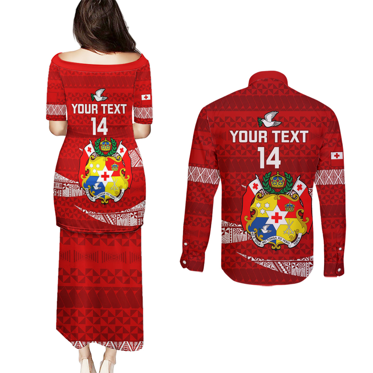 Custom Tonga Rugby Couples Matching Puletasi Dress and Long Sleeve Button Shirts 2023 Ikale Tahi Tongan Ngatu Pattern LT14 - Polynesian Pride